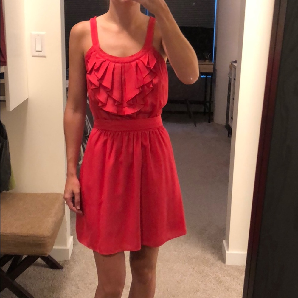 Express pink ruffle detail dress